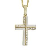 9ct Yellow Gold CZ Cross with White Gold Accents at Surora Jewellers