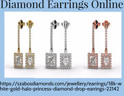 Buy 18K Yellow Gold Halo Princess Diamond Earrings Online