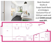 Standard Studio for $329pw at Scape South Bank,  Birsbane for students